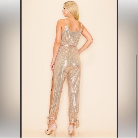 Gold Sequin Jumpsuit with side Alire NWT - Picture 9 of 10